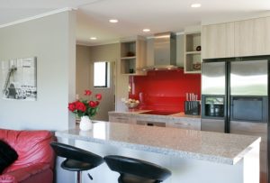 Red splashback in the Davidson Kitchen